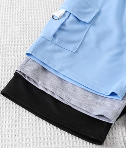 Set Boys Summer Sky Blue +Light Gray + Black +Three-Color Buckle Cotton Casual Joggers for Outdoor Hoodie Infant Fall Winter - Product Image 5
