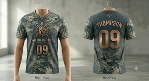 เสื้อกีฬาซับลิเมชั่นสั่งทำพิเศษ Valor United ลายพรางสีทอง หมายเลข 09 ชุดทีม ระบายอากาศ แห้งเร็ว ชุดกีฬา ขายส่งจากโรงงาน - Product Image 1