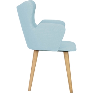 Minimalist Crepon Fabric <b>Dining</b> <b>Chair</b> Aquamarine Blue Upholstered Armchair With Button Tufted Backrest Solid Oak Wood Legs - Product Image 2