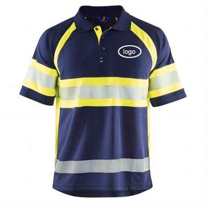 T-shirt de travail haute visibilité respirant et réfléchissant pour hommes, en coton, uniforme de sécurité, rayures orange et bleu marine, personnalisable - Product Image 3