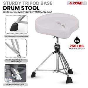5 Core Drum Throne <b>Padded</b> 4" Pressure Relief Ergonomic Drummer <b>Stool</b> Swivel Adjustable 25.50" White - Product Image 5