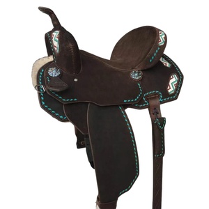 Selle Western Portable en Cuir Véritable Turquoise Brodée Barkat Overseas pour l'Équitation – Couleurs et Tailles Personnalisables, Idéale pour le Dressage - Product Image 1