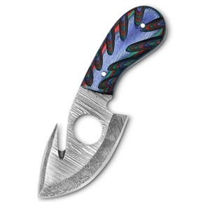 Cuchillo de caza y camping EDC de acero de Damasco con gancho para dedo y agarre de madera, de alta calidad, afilado como una navaja, OEM/ODM, ¡el más vendido! - Product Image 1