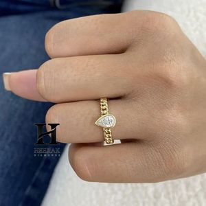 Bague minimaliste en forme de goutte d'eau, solitaire en forme de poire horizontale, chaîne cubaine, cadeau d'anniversaire, bijou raffiné - Product Image 6