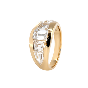 Bague en or jaune massif 14 carats avec diamant de laboratoire taille émeraude 1 carat pour femme, sertie de cinq pierres de luxe à facettes, taille balle sur le côté - Product Image 2