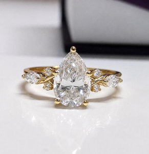Bague de mariage en or blanc massif 18 carats avec diamant de laboratoire taille poire 2 carats, clarté VS1, couleur F, certifiée GIA, bague solitaire d'appoint - Product Image 1