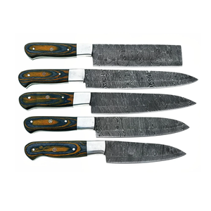 Ensemble de couteaux de chef en acier damas à 67 couches, fabriqués à la main, 5 pièces, manche en bois, ambidextres, durables, couverts de cuisine professionnels - Product Image 4