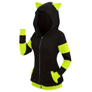 Sudadera con capucha para mujer, informal, talla grande, gruesa, con orejas de gato, bloques de color, manga larga, con cremallera, personalizable - Product Image 4