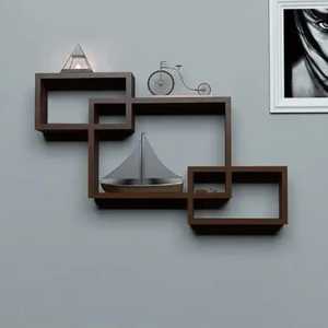 Dark Wood Interlocking Cube <b>Wall</b> Shelf <b>Unit</b> Modern Geometric <b>Floating</b> Shelf Adjustable Flower Pot Rack <b>Wall</b> Bookshelf - Product Image 1