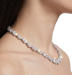 Collar de tenis con racimo de flores, diamantes cultivados en laboratorio ovalados y redondos, collar de oro macizo de 14K y 18K, joyería de lujo para boda, regalo para mujer - Product Image 2