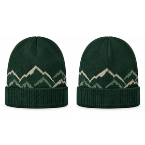 Gorro de Punto Personalizado con Diseño de Montaña, Color Verde Bosque Oscuro, Estampado de Picos, Gorro de Invierno Cálido para Exteriores - Product Image 2