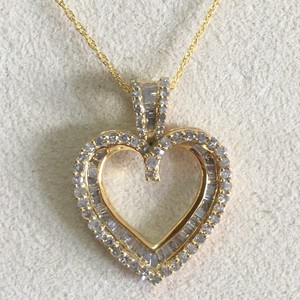 Women's Trendy Baguette Cut Natural White Channel Set Heart Pendant Necklace 925 Sterling Silver Rhodium Plated <b>Rope</b> <b>Chain</b> 1.62 - Product Image 1