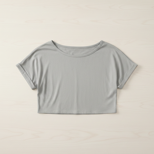 Crop Top Yoga Short Sleeve Loose Fit Round Neck Breathable Soft Fabric <b>Rolled</b> Cuff Custom OEM Wholesale Manufacturer - Product Image 4