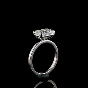 Custom 3ct Horizontal Emerald Cut Ring IGI Certified East-West Double Prong Slender Band Wedding Ring 18K White Gold - Product Image 4