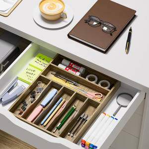 Acacia Wooden Kitchen <b>Drawer</b> Organizer for Utensil Cutlery or Office Supplies <b>6</b> Slots Holder Wholesale from Vietnam - Product Image 3