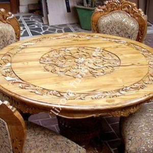 Luxury Handcrafted 4 Seater <b>Round</b> <b>Dining</b> <b>Table</b> Set Ornate Floral Carving <b>Solid</b> <b>Wood</b> Finish - Product Image 5