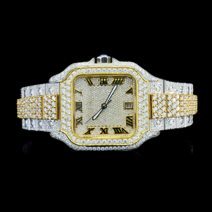 Reloj de Hombre al por Mayor con Bisel de Moissanita Redonda de Diseñador, Caja Cuadrada, Esfera con Números Romanos, Estilo Hip Hop Iced Out - Product Image 5