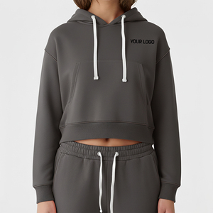 <b>Women</b> Crop Hooded Sweatshirt Wholesale Custom <b>Fleece</b> Pullover Long Sleeve Casual Fashion <b>Top</b> <b>for</b> Retail and Bulk Apparel Buyers - Product Image 1