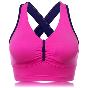 Soutien-gorge de sport rose pour femme, dos croisé, sans armatures, séchage rapide, respirant, lavable en machine, toutes saisons, couleur unie - Product Image 1