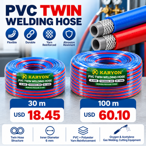 Tuyau de soudage double KARYON en PVC 6mm x 12mm, canaux doubles, flexible, renforcé, pour gaz, oxygène, acétylène, atelier de découpe des métaux - Product Image 2