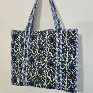 Sac fourre-tout d'été 100 % coton pur style bohème pour femme avec fermeture éclair, motif indien matelassé, design spacieux - Product Image 1