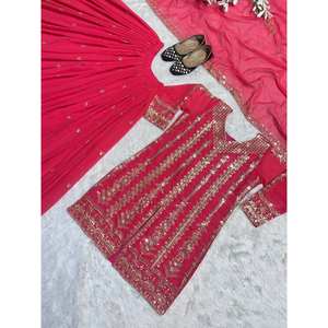 Designer Women's Party Wear Top-Plazzo and Dupatta Set Elegant Top with Matching <b>Wrap</b>-around Scarf - Product Image 4