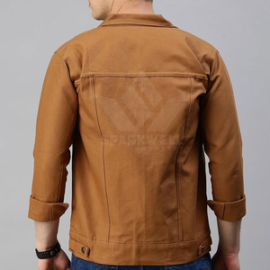 <b>Men's</b> Brown Twill Trucker <b>Jacket</b> Button Closure <b>Long</b> Sleeve Regular Fit Casual Lightweight Cotton Outerwear - Product Image 3