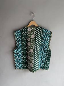 <b>Quilted</b> Cotton Vest With Patchwork <b>Pattern</b> And Floral Pockets V Neck Belt Closure Women's Autumn <b>Jacket</b> GIFT FOR HER - Product Image 6