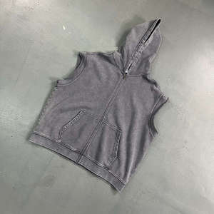 <b>Men's</b> Sleeveless Hooded <b>Vest</b> Solid <b>Black</b> Cotton Casual Knitted O-Neck Pocket Front Zippered Top - Product Image 4