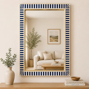 Espejo de pared con incrustaciones de hueso a rayas • Decoración de pared hecha a mano para el hogar - Product Image 2