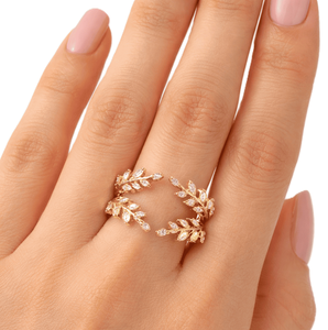 แหวนเพชรทรงมาควิส์ ดีไซน์ใบไม้ แหวนทองคำแท้ 18K แหวนแฟชั่น สี DEF ความใส VS VVS แหวนหมั้น - Product Image 6