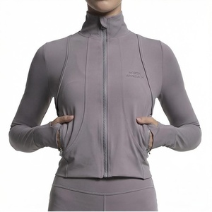 Chaqueta de yoga con cremallera completa para mujer North Approach, color gris sólido, ropa deportiva que absorbe el sudor, manga larga, cuello alto - Product Image 1