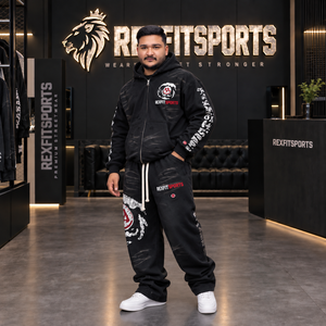 ชุดวอร์มแบบแอซิดวอชสำหรับผู้ชาย ผ้าหนา สีดำ เสื้อฮู้ดซิป กางเกงขายาว ชุดเซ็ต พิมพ์ลาย DTG ทรงโอเวอร์ไซส์ สตรีทแวร์ แบรนด์ส่วนตัว - Product Image 5