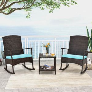 3-Piece <b>Garden</b> Patio Rocking Set Wicker Rocking Chairs with 2-Tier <b>Coffee</b> <b>Table</b> - Product Image 1