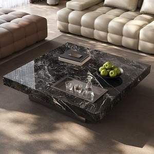 Modern Luxury Natural <b>Black</b> Marble Contemporary Coffee Table Vanity Top Solid Slab Legs Eco-Friendly Water/Fire Resistant Design - Product Image 3