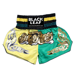 Shorts de boxe Muay Thai bleus avec impression dorée et argentée, broderie à la main, unisexe, pour adultes, vêtements MMA, 100% polyester, légers - Product Image 4