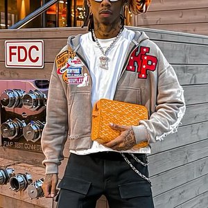 <b>Mens</b> Custom Two Piece Terry Sun Faded Wash Cotton Applique Embroidery <b>Patch</b> Track <b>Short</b> Set Zip Up Hoodie Autumn Outfit - Product Image 2