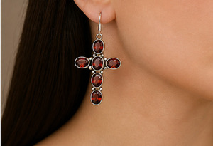 Natural Red Garnet Cross <b>Earrings</b> 925 <b>Sterling</b> <b>Silver</b> Handmade <b>Dangle</b> <b>Earrings</b> Vintage Gemstone Jewelry for Women - Product Image 3