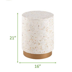 Taburetes cilíndricos con base dorada y concha floral, mesa auxiliar pequeña de mosaico artesanal de nácar para decoración de sala de estar y dormitorio - Product Image 2