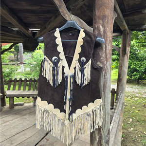 New Arrival <b>Men's</b> High Quality Vintage <b>Brown</b> <b>Waistcoats</b> Stand Collar Suede Leather Vest with Solid Closure Genuine Suede Vest - Product Image 2