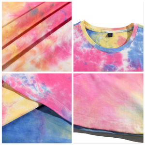 เสื้อยืดแขนสั้นผู้ชายทรงโอเวอร์ไซส์ ลายมัดย้อม คอกลม สไตล์ลำลอง ผ้าฝ้ายเจอร์ซีย์ถัก 100% เสื้อสำหรับฤดูร้อน - Product Image 3