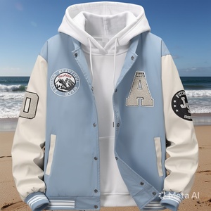 <b>Men</b> Stylish Varsity <b>Jacket</b> High Quality Breathable <b>Lightweight</b> Fabric Stand Collar Full Zipper Plain Dyed Letter Winter Birlag <b>S</b> - Product Image 1