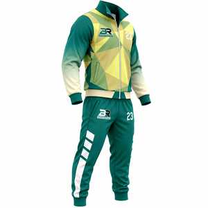 ชุดวอร์ม BR Sportswears ลายเรขาคณิตสีเขียว ผลิตจากโพลีเอสเตอร์ 100% พร้อมโลโก้ด้านหน้า ชุดเซ็ตสำหรับผู้ชาย ซิปคอตั้ง เหมาะสำหรับการฝึกซ้อมฟุตบอล - Product Image 3