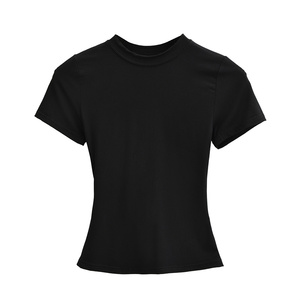 Camiseta de algodón puro con cuello redondo para mujer, novedad 2026, top de manga corta con logo personalizado, top de punto a rayas con hombros descubiertos, camisa de otoño. - Product Image 2