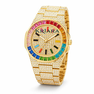 นาฬิกาข้อมือประดับเพชรเต็มหน้าปัดสีรุ้ง ดีไซน์ฮิปฮอป สำหรับผู้ชายและผู้หญิง รุ่นยอดนิยม ใช้ได้ทุกวัน - Product Image 5