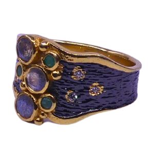 Wedding Wear 925 Sterling Silver Gold Plated Jewelry <b>Labradorite</b> Eaerald White Topaz Gemstone Women Wear <b>Ring</b> - Product Image 5