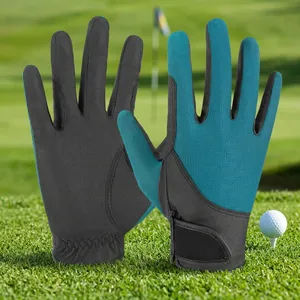 Gants de golf en cuir PU bleu sarcelle et noir avec paume antidérapante, gants de sport unisexes pour l'extérieur, fermeture à boucle et crochets - Product Image 6