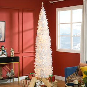 "8ft Slim Realistic Branches Pre-Lit Christmas <b>Tree</b> with Warm White <b>LED</b> Lights for Home Decor" - Product Image 2
