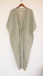 Robe kaftan en coton rayé vert olive pour femme, tenue de plage, vêtement d'été - Product Image 5