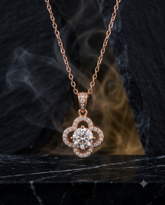 Collier pendentif en argent sterling 925 avec moissanite taille brillant rond et halo floral, chaîne à maillons taille brillant rond - Product Image 2